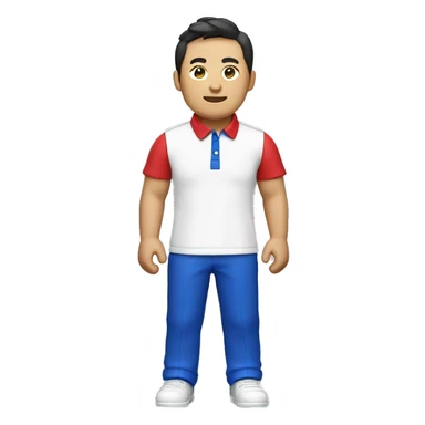 heyoon jeong with white polo shirt with red collar and cobalt blue sleeves sticker