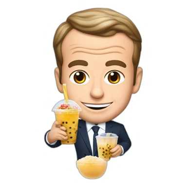 Emmanuel Macron qui bois un bubble tea sticker