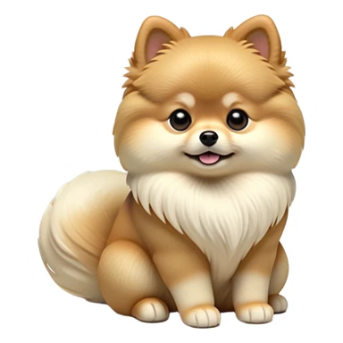 cinematic-[pomeranian]-realistic-full-body-sitting-emoji,-tail-resting-loosely-beside-its-paws,-head-tilted-dramatically, -fluffy-[cream]-fur,-simplified-yet-realistic-focused-features,-highly-detailed,-glowing-with-an-almost-sarcastic-glow sticker