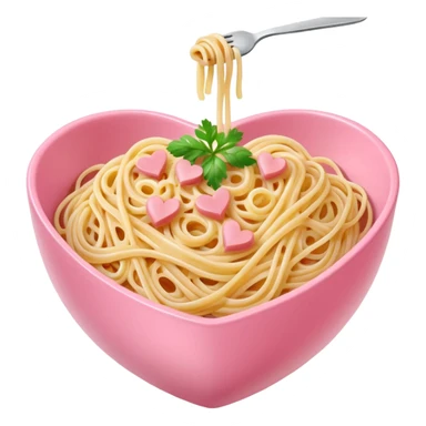 Spaghetti carbonara, in a pink bowl, the bowl should be heartshaped sticker