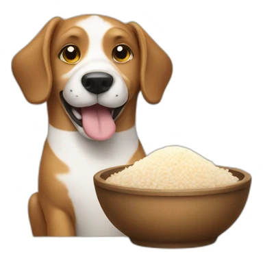 Dog eating rice and showing thumbs up sticker
