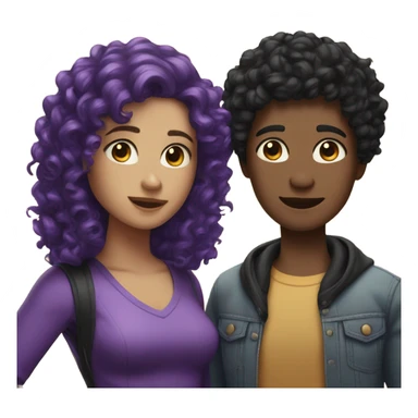 two best friends one short purple curly hair and the other long black hair sticker