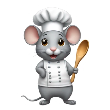 cute grey mouse wearing a chef’s hat holding a wooden spoon sticker
