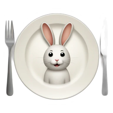 Rabbit inside a plate, fork and knife sticker