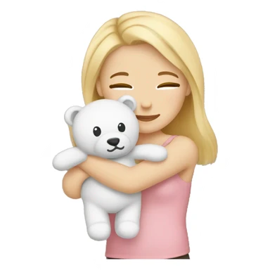 White girl with blonde hair cuddling the teddy bear emoji sticker