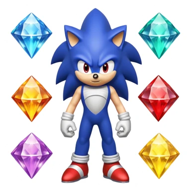 I want Sonic the hedgehog with the 7 chaos emeralds and the Goku aura transformation, where is the super Sonic aura Is a power 7 diamonds, red, blue, yellow, green, white, cyan and purple sticker