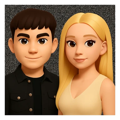 Slightly increase the volume of the upper body of the girl, separate the girl and the boy from each other, and make the skin color the same for both characters. Maintain the cartoonish 3D style in the image. sticker