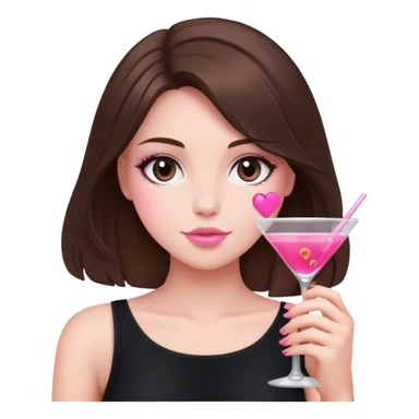 brunette hair down girl black top holding a pink cosmo sticker