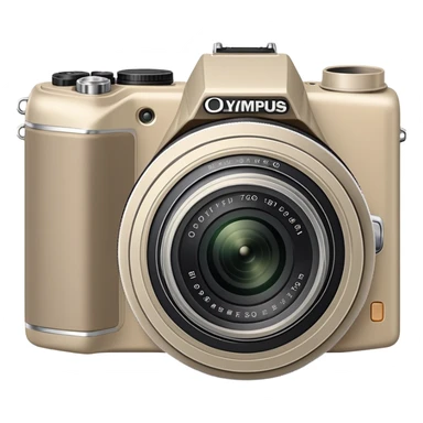 Extremely minimal Olympus Superzoom 70G camera, grayish-beige color, very simplified design with only essential elements, basic rectangular shape, minimal indication of lens, clean flat style with almost no details sticker