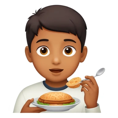 A boy named Sajith eating poty sticker