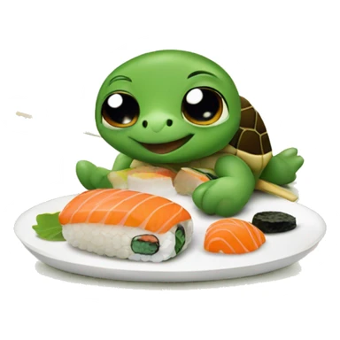 A turtle eating sushi and loving it  sticker