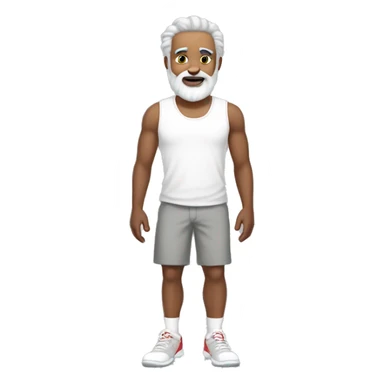 pearson with white tank top, red shorts, white shoes, light grey flat hair and a light grey beard sticker