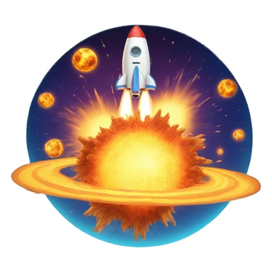 An exploding planet with a visible rocket aiming at it sticker