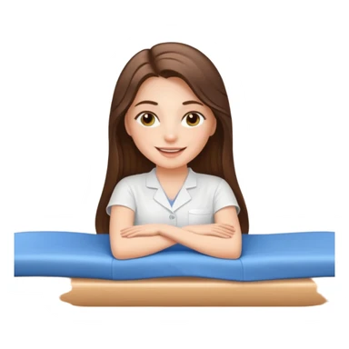 smiling white long brunette hair girl with hazel eyes on massage table sticker