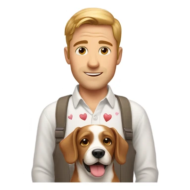 White guy with a shirt with a dog holding hearts sticker