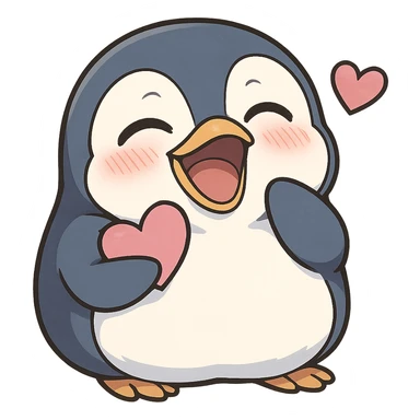 anime style penguin laughing with a heart, looking sweet sticker