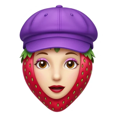  strawberry wearing purple cap, with cap sticker