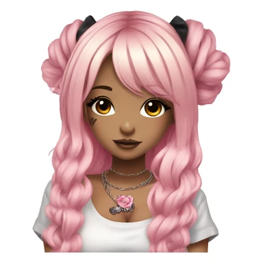 hime gyaru girl, tattoos, blonde and pink hair, dark makeup, white tee sticker