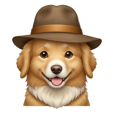 Golden retriever wearing a hat sticker