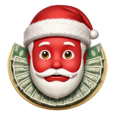 A confident rich emoji face wearing a Santa hat, money stacks, casino vibe, New Year theme, premium 3D emoji style, sharp details, no text, isolated on transparent background sticker