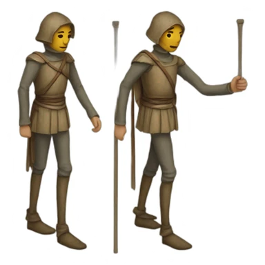 a person walking with stilts on both legs, not using arms, medieval sticker