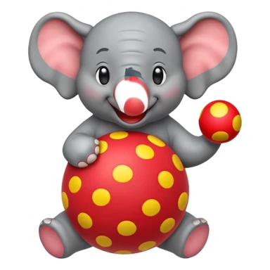 Create a cute emoji of a smiling cartoon elephant balancing a red patterned ball on its trunk sticker