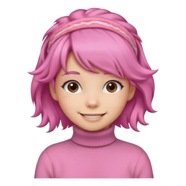 brown fluffy haired girl with pink turtleneck sweater and pink hair band sticker
