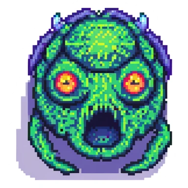 slime monster with glowing eyes pixel art sticker
