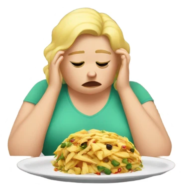 overweight blondie woman sad crying plate food sticker