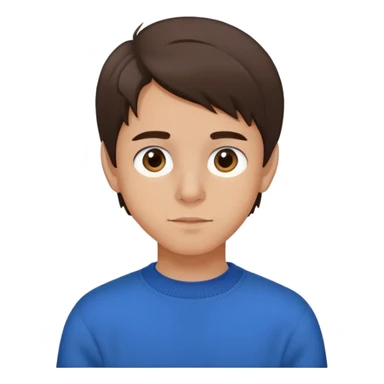 Generate an argentinian boy teen who is brunette, has a small nose, chinky brown eyes, blue sweater and medium length hair sticker