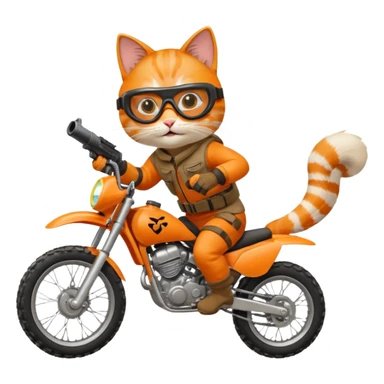 Cat on a dirt bike shooting a gun in the air sticker