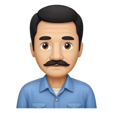 Old man with black hair and eyes mustache and working shirt sticker