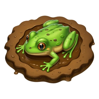 muddy puddle with a small frog classic emoji style sticker
