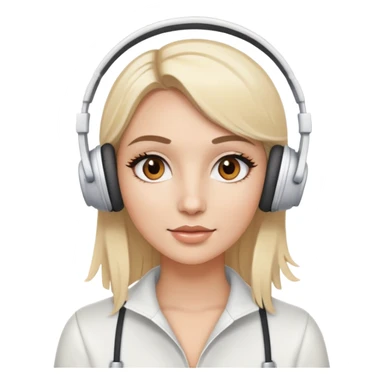 Blonde makeup artist with brown eyes wearing white headphones  sticker