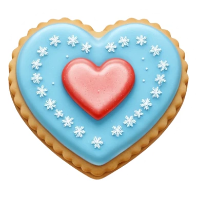 Realistic shortbread cookie in the shape of a heart with light blue jelly middle filling and sprinkled powder sugar on top. sticker