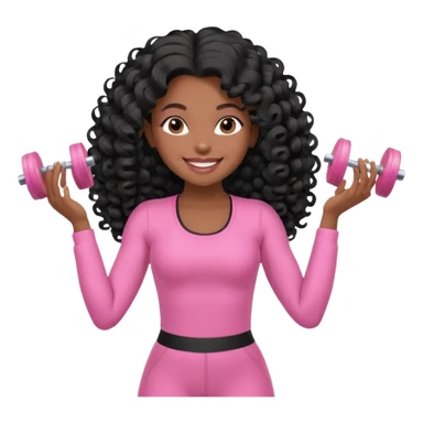 black birthday girl long hair, blow out curls, pink pilates outfit sticker