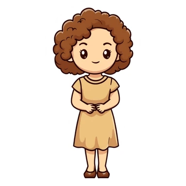 white woman with curly brown hair wearing a beige dress sticker