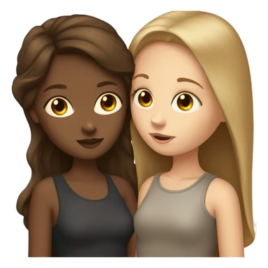 Short long haired dark skined girl kisses tall short brown haired white girl sticker