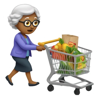 grandma pushing a shopping cart sticker