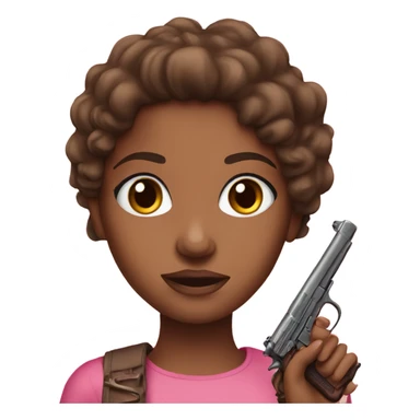 realistic brown girl with brown eyes holding a pink gun  sticker