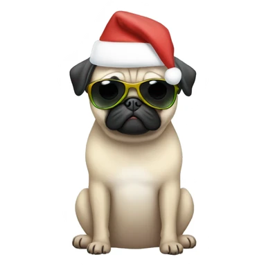 Pug christmas anime wearing hoodie and shades sticker