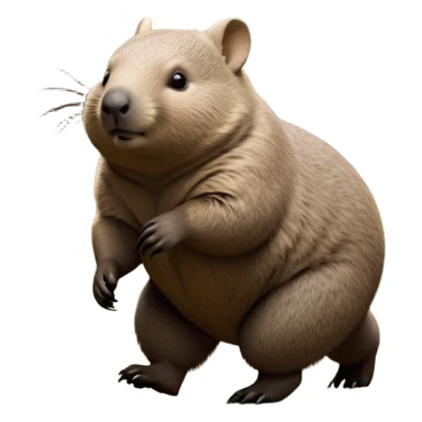 cinematic-wombat-realistic-full-body-waddling-emoji,-stout-muscular-frame-covered-in-coarse-brown-fur,-short-powerful-legs-trotting-determinedly-through-bushland,-round-dark-eyes-filled-with-calm-confidence,-tiny-rounded-ears-twitching-slightly,-strong-digging-claws-visible-on-sturdy-paws,-simplified-yet-realistic-focused-features,-highly-detailed,-glowing-with-a-subtle-earthy-glow sticker
