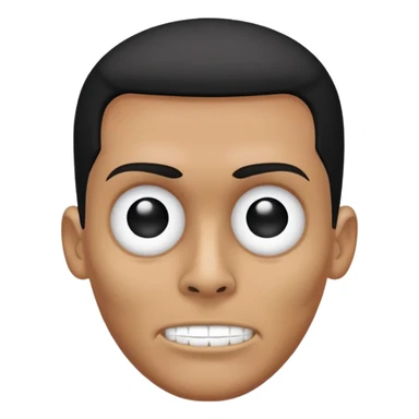 man with oval-shaped flat-top head wearing a black shirt with a gray skull on the front sticker