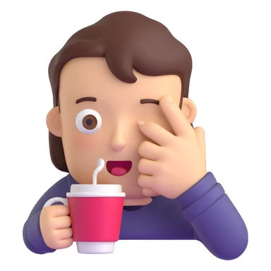 3D sleepy face with coffee cup waking up sticker
