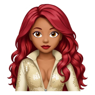 LaTavia Robeson from Destiny's Child with long dark red hair, ivory sequin outfit sticker