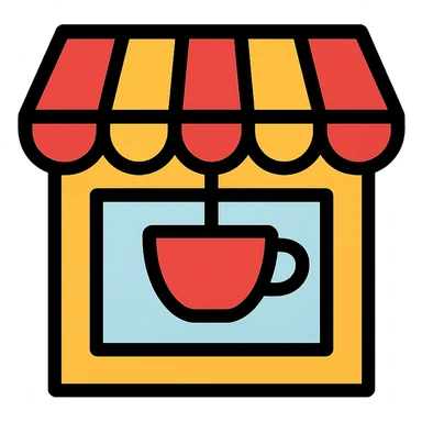 modern and simple cafe icon with a coffee cup or storefront sticker