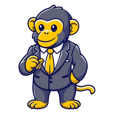 chimpanzee wearing a fancy suit eating a banana sticker