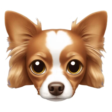 Long-haired reddish brown Chihuahua with white markings lying on bed  sticker