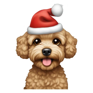 Brown maltipoo in a Christmas hat sticker