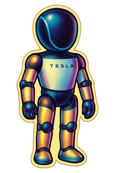 Fullbody Tesla robot emoji in arms down pose with a relaxed stance, same style as the reference image. sticker